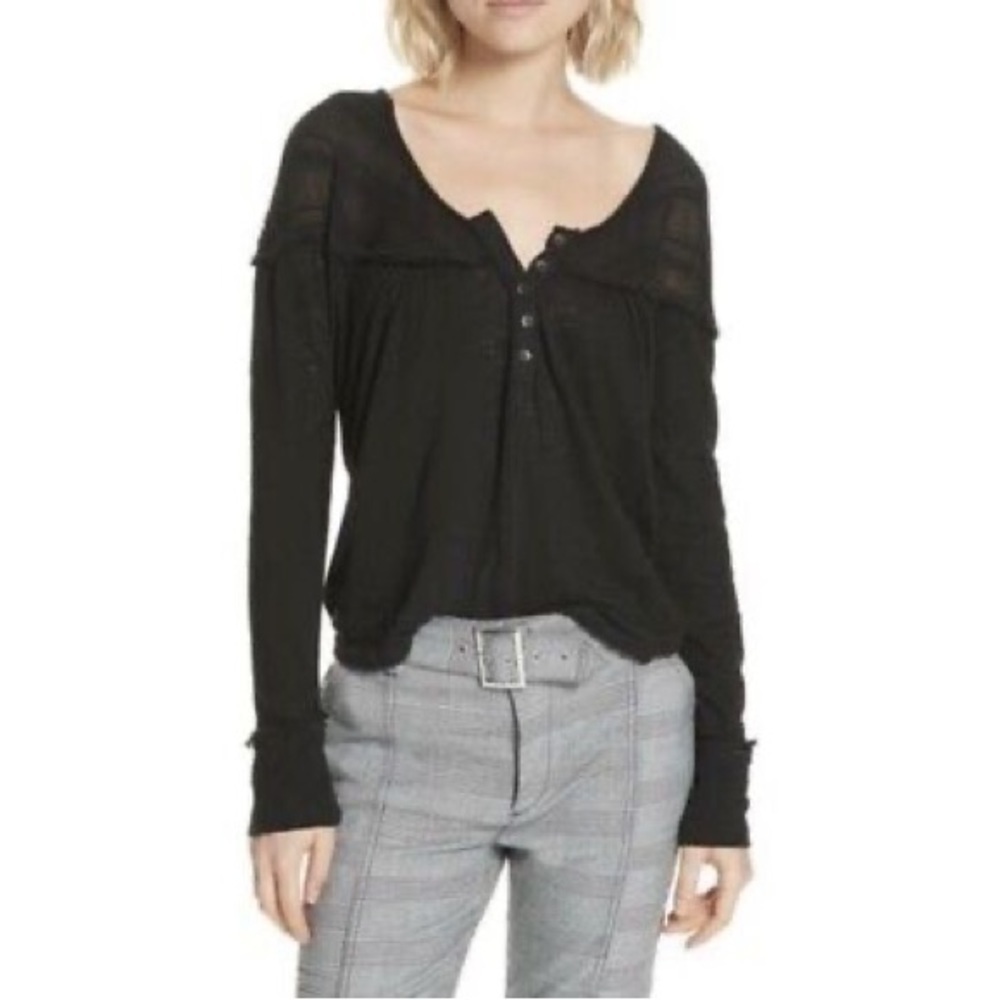 WE THE FREE Black Down Under Henley Top XS
